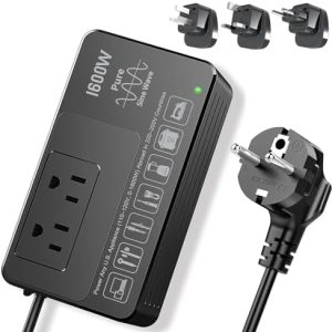 220V to 110V Voltage Converter US to Europe, Universal Power Plug Adapter Voltage Converter for European International Travel, 1600W - Plug & Play, Power Any U.S. Appliance in 220–250V Countries